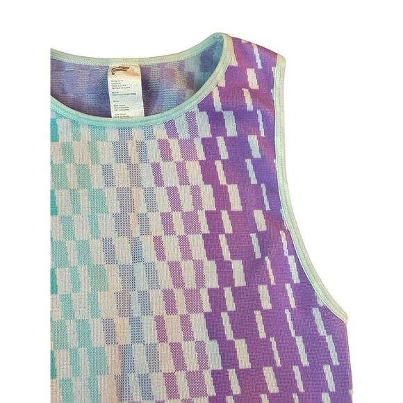 FABLETICS Seamless Neck Crop Tank Top Checkered Purple Aqua Women's Size Smalll - Picture 3 of 7
